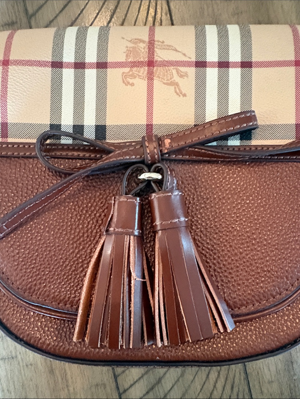 Burberry Brown Leather Crossbody with Signature Check Flap - Picture 4 of 9